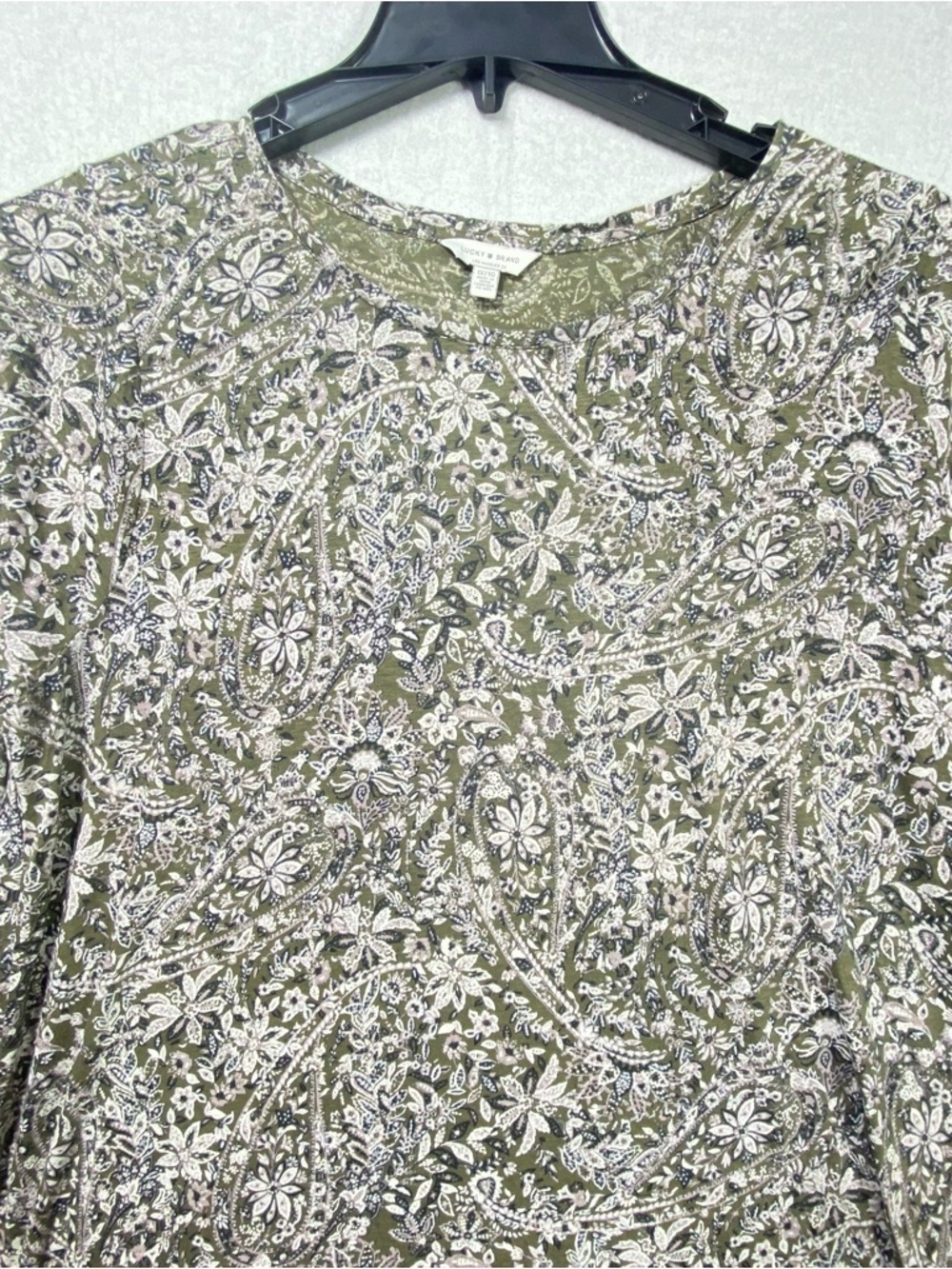 Lucky Brand Floral Paisley Tee Women's 1X Green Long Sleeve Round Neck Shirt - Picture 2 of 12